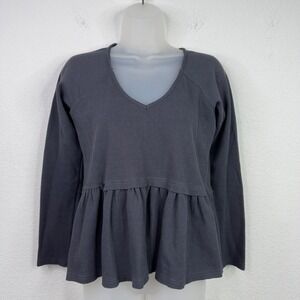 Anama Shirt womens S Gray Peplum Waffle Knit Thermal Casual Boho Minimalist